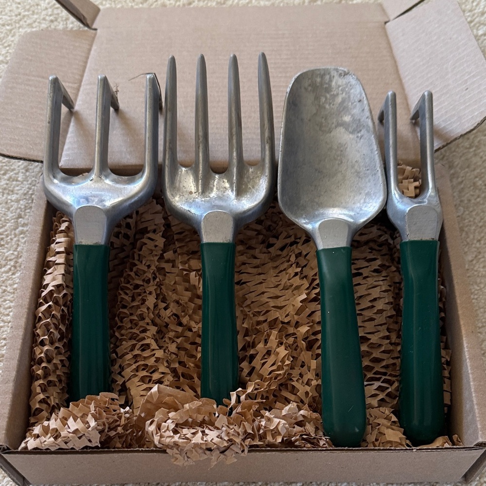 Green Handled Garden Tool Set
